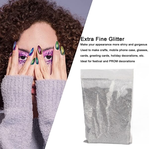 Ekstra fint glitter 50g skinnende gnister smukke iøjnefaldende bredt anvendt nem fjernelse håndværk glitter til neglekort ansigt Silver