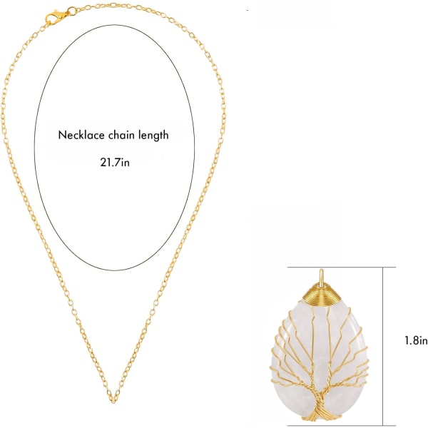 Helbredende krystallkjede Livets tre Wire Wrapped naturlig stein spiss anheng kjede sekskantet Reiki spirituell kvarts edelsten smykker for kvinner M White Crystal