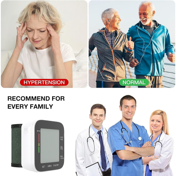 Blodtryksmåler Automatisk Blodtryksapparat til Hjemmebrug Stemme Stort LCD-display Blodtryksmanchet Håndledsblodtryksmåler 2X99 Aflæsninger med