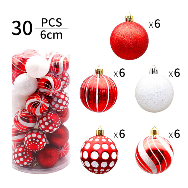 Julgranskulor Set Ornament Bollar Dekoration Fantastiska dekorationer för julfest bröllop (röd och vit, 30 st)