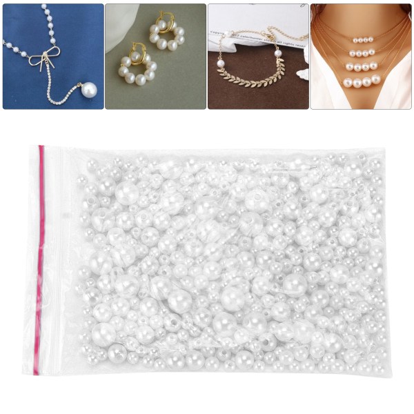 370 st Pärlpärlor DIY Vita Runda ABS Craft Pärlor med hål för smycken Halsband Armbandstillverkning