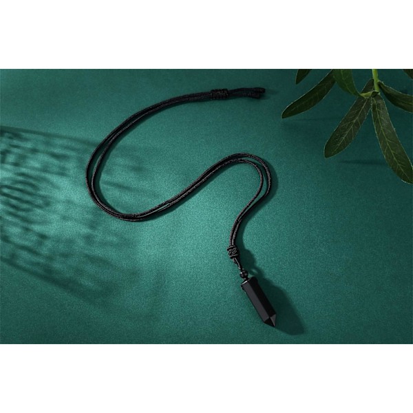 Krystal Halskæde til Mænd Kvinder Justerbar Reb Hexagonal Punkt Healing Krystal Naturlig Sten Vedhæng Halskæder Ædelsten Smykker Black Obsidian