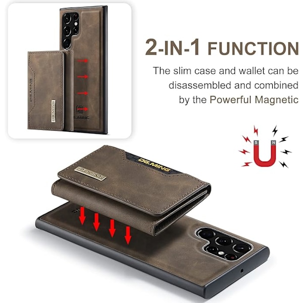 2-in-1 irrotettava lompakkokotelo Samsung Galaxy S22 Ultra 5G -puhelimelle, nahkakotelo korttipidikkeellä, magneettitasku, ohut puhelinkotelo 6