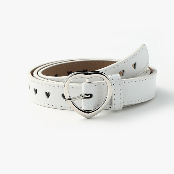 Kvinnor, Hjärta Imitationsläder Justerbart Flickbälte, Dambälte för Jeans, Dambälten för Klänningar (102 * 2.3cm) white