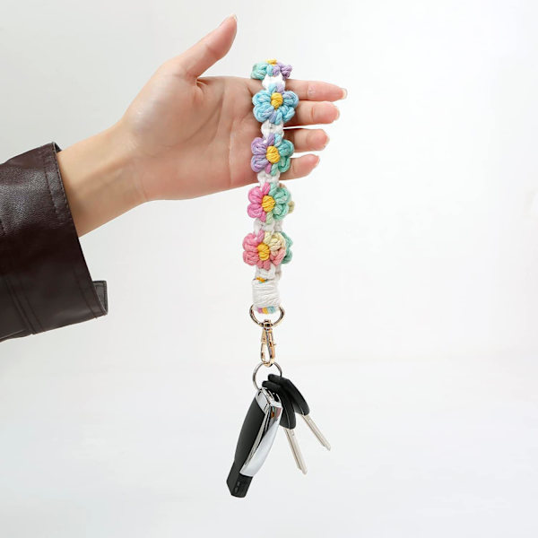 Macrame nyckelring handgjord handledsrem nyckel handledsband för nycklar söt blomma nyckelring nyckelring för kvinnor Multicolour2