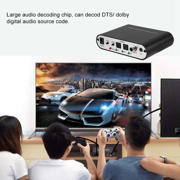Digital DTS-kanaldekoder 5.1 lydkonverter optisk fiber koaksial lydadapter 110‑240V