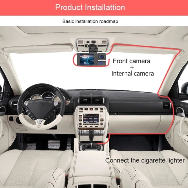 Kojelautakamera edessä sisällä takana 1080P FHD autoille, kolme objektiivia 2 tuuman näyttö Autonauhuri 170 ° ultralaajakulmalla, tukee 128G, infrapunayönäkö