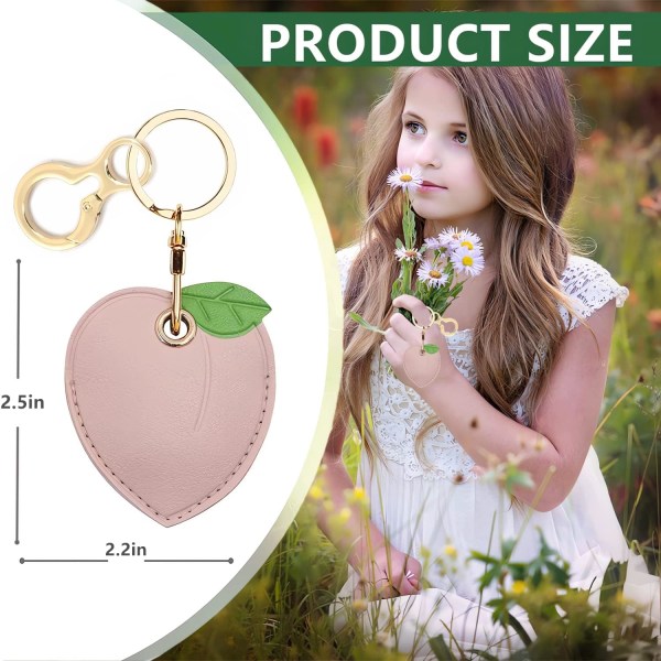 Læder nøgleringholder etui kompatibel med Apple AirTag, sød beskyttende Air Tag cover med nøglering, anti-scratch finder GPS tracker etui til Peach