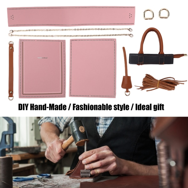 DIY virkad väska handgjord fashionabel stil legering konstläder handväska för hantverksälskare Pink