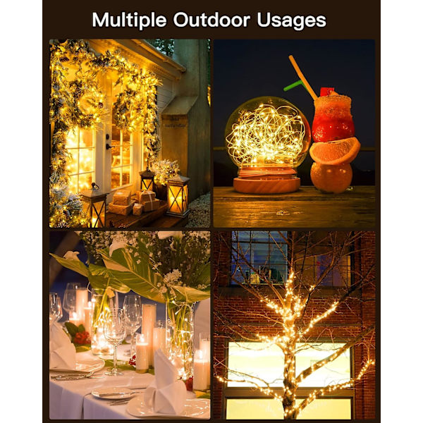 Solcellslingor utomhus vattentäta, 4-pack totalt 72 fot 800 LED solcellslampor med 8 lägen, blinkande solcellslampor utomhus för uteplats Y Warm White4