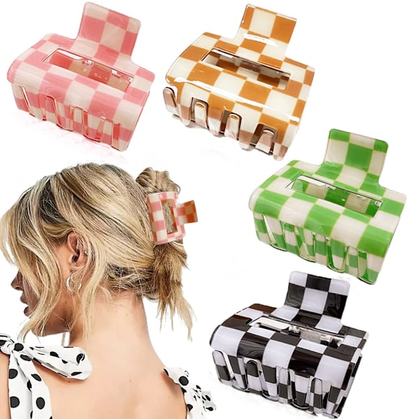 4-pack rutigt klo-hårspänne Y2k-accessoarer små hårklämmor för tunt hår 2\" söta hårklämmor Big Checkered