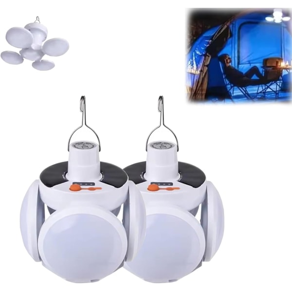 2-i-1 Hopfällbar Solcells- & USB-Campinglykta - 5-läges Dimmer, Fjärrkontroll & Krok för Utomhusbruk