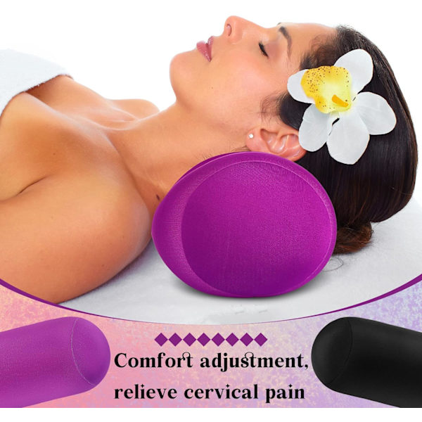 2 stk. Mikroperle Rull Pude 11,8 x 6,3 Tommer Myk Pude Bolster Sylindrisk Pude Mikroperle Puter for Sove Hjem Reise Nakke Hode Ryggstøtte Violet Black