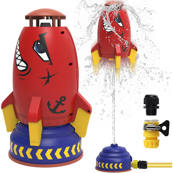 Sprinkler Raket Launcher Legetøj til Børn - Udendørs Vandlegetøj Vandstænk Raket, Sommerhave Plæner Vandlegetøj Spray 360-Graders Ro Red rocket 25.40 x 12.70 x 12.70 cm