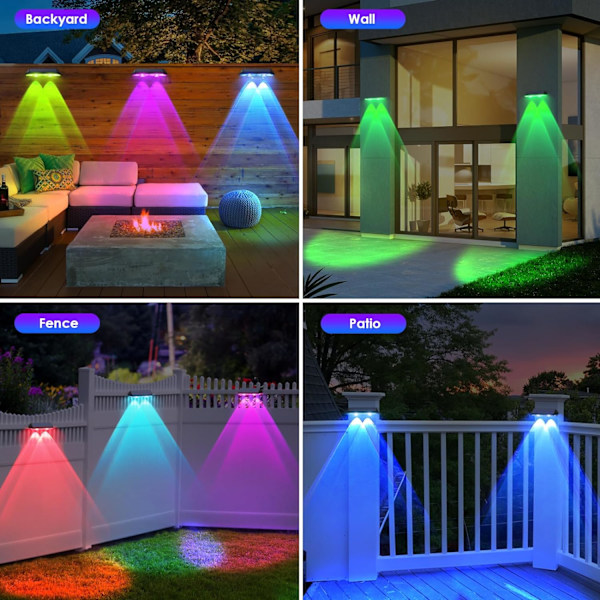 Aurinkokenno aidat valot ulkona, 2PK aurinkokenno ulkovalot lämmin valkoinen ja RGB aurinkokennovalot ulkokäyttöön takapihalle, terassille, aidalle, portaiden kaiteelle, uima-altaalle ja Color Changing2