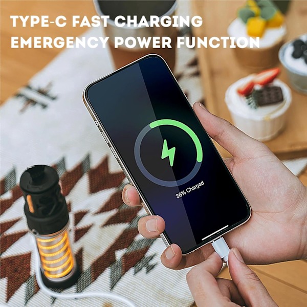 Kannettava retkeilyvalaisin - 3000mAh, 5 tasoa, IPX5 vedenpitävä ja jalusta sisä- ja ulkokäyttöön Black