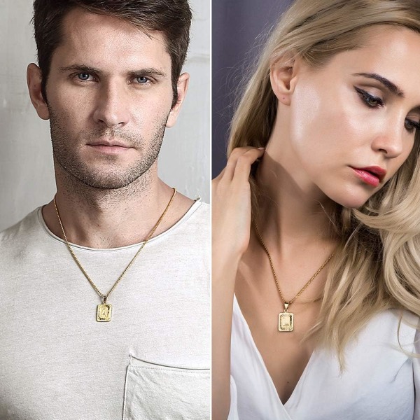 Initial A-Z bokstavshänge halsband för män och kvinnor, stort bokstavshänge i gult guldpläterat rostfritt stål, lådlänk, 56 cm Gold F