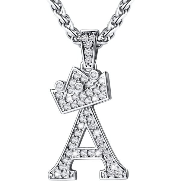 Kruunu Alku A-Z Kaulakoru, Jäädytetty Kirjainriipus 22-24 Tuuman Ketjulla, Miehet Naiset Bling Hip Hop Aakkoset Nimi Korut Lahja Suuret Alku Kirjaimet Kaulakorut A Silver
