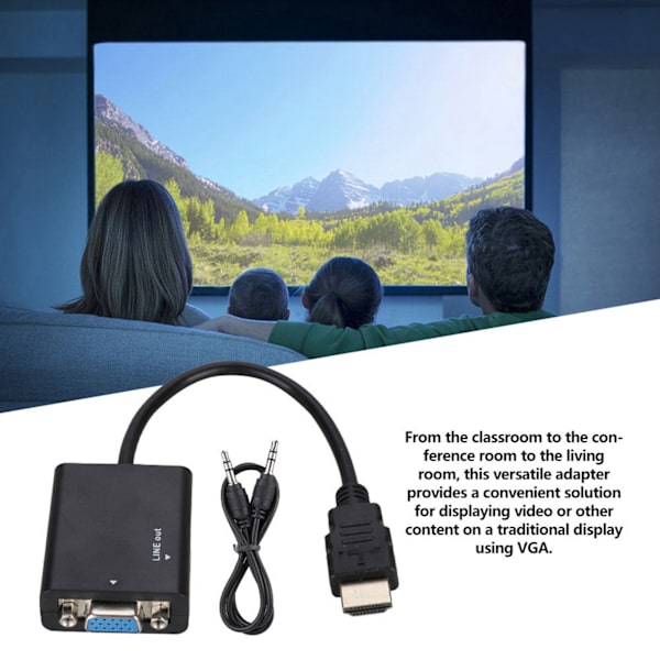 1080P bærbar HDMI til VGA adapter konverter kabel og USB strøm 3,5 mm lydkabel