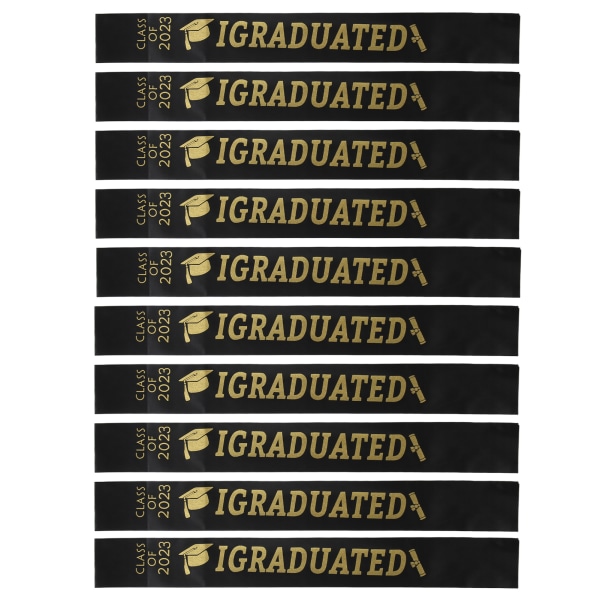 10 stk. Graduation Sash Class of 2023 Stole med guldglitterbogstav I Graduated til fest