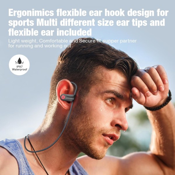 Bluetooth Headphones, Running Wireless Earbuds with 16 Hours Playtime, HD Deep Bass Stereo IPX7 Waterproof Earphones Clear Calls Sound Isolation Spor