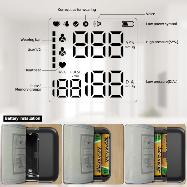 Blodtrycksmätare för handleden med LCD-skärm, blodtrycksmanschett för handleden 120x2 avläsningsminne handledsmätare med bärväska
