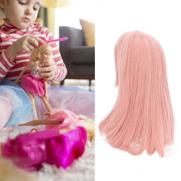 Nukkehiustenpääperuukki verkkokangas tylpät otsatukka pitkät tekohiukset DIY-simulaationukkemallinnukseen Carrot Color