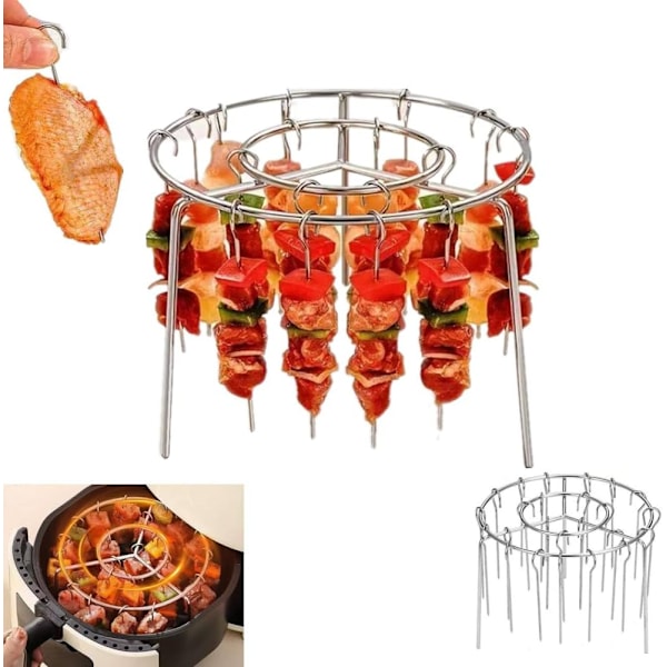 Airfryer kebabställ med 24 spett - Vertikalt ställ för jämn tillagning av kött, kyckling & grönsaker, passar de flesta grillar & ugnar 1-pack