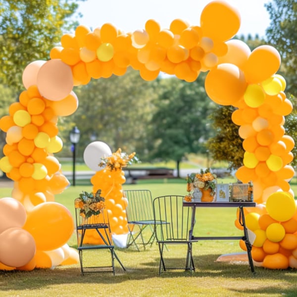 129 stk. gule serie balloner i forskellige størrelser, pakke med 18, 12, 10 og 5 tommer til orange, gule ballongirlande, bue, ekstra store balloner til fødselsdag, graduering Orange Yellow