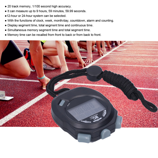 Sport Elektroniskt stoppur 1/100 sekund Digital kronograftimer med hög noggrannhet 12/24-timmarssystem