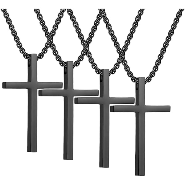 Ristiriipus miesten ja naisten kulta hopea musta ruostumaton teräs hopea Ristiriipus Kaulakoru Yksinkertaiset söpöt kaulakorut miehille ja naisille Kultakoru 4Pcs Black 1.1X0.7in