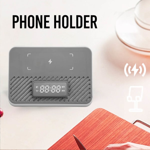 Langaton latausasema 15W 3 in 1 Langaton puhelimen laturi Bluetooth-kaiuttimella Digitaalinen herätyskello White
