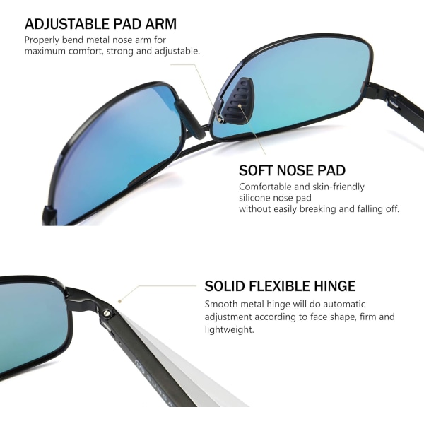 Ultralätt rektangulära polariserade solglasögon UV400-skydd Black Frame Red