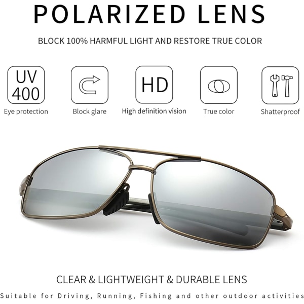Ultralätt rektangulära polariserade solglasögon UV400-skydd Silver