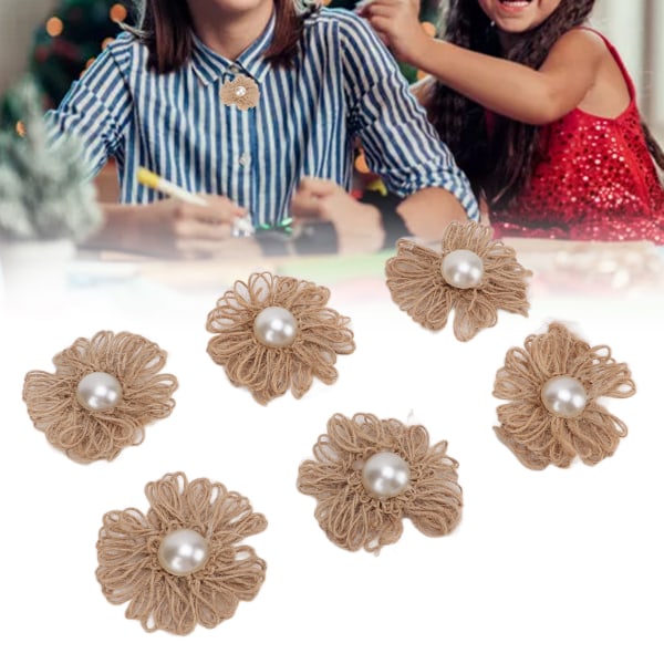 6st DIY Burlap Pearl Blommor Vintage Söt Form Andas Handgjord Rustik Blomma för bröllop Jul Heminredning