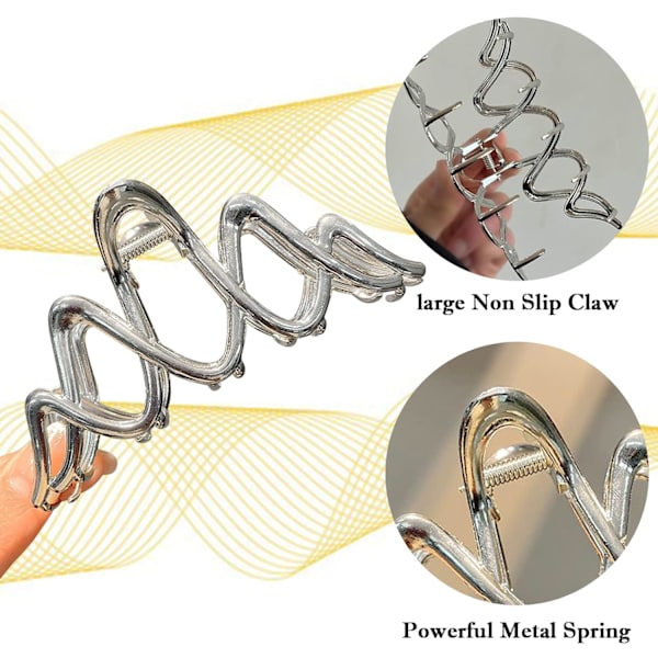 2 stk. hårklemmer til kvinner, metallbølge, store, sklisikre, sterke metall sommerfuglhårklemmer, glitrende hold hårklemmer Metal-wave