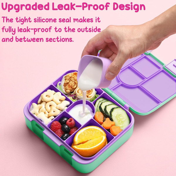 32oz 6-lokeroinen lasten Bento-välipalalaatikko - Tiivis, BPA-vapaa lounasrasia irrotettavalla tarjottimella, mikroaaltouunin ja astianpesukoneen kestävä green