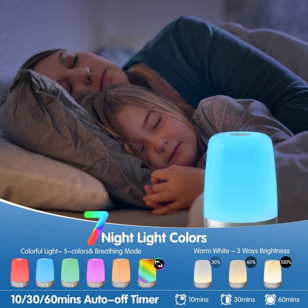 Soloppgang Simulering Vekkerklokke Vekkelyset for Tunge Sovere Voksne, Dempbar Sollampe Barnerom Barnehage Sengelampe Nattlys Søvnhjelp, 7 RGB Li