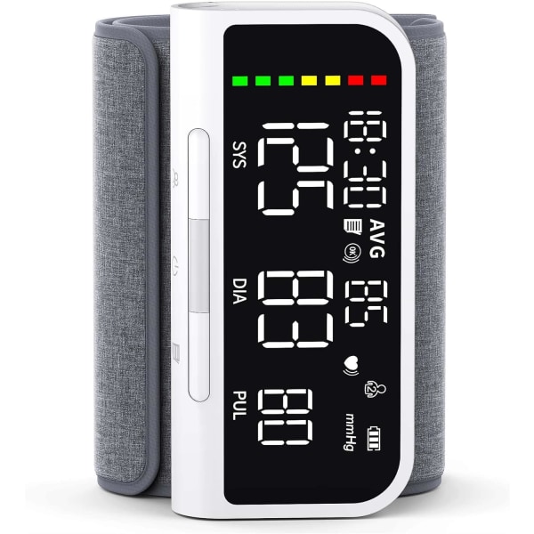 Blodtrykksmåler Automatisk overarmsmaskin og nøyaktig justerbart digitalt BP-mansjettsett Stort bakgrunnsbelyst display 240 sett Minne inkluderer lading