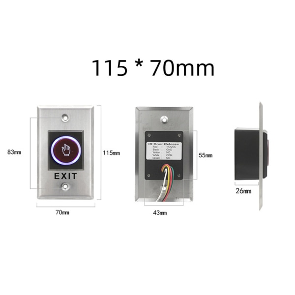 Dør infrarød sensorbryter berøringsfri NO NC COM for tilgangskontrollsystemer Gate 12V 115x70mm