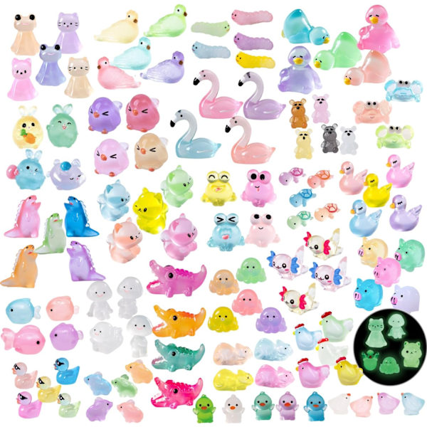 130 stk. Lysende Mini Resin Dyr Miniatyrdyr Figurer Små Små Dyr som Lyser i Mørket Små Dyrefigurer for Skjul Mini A colorful