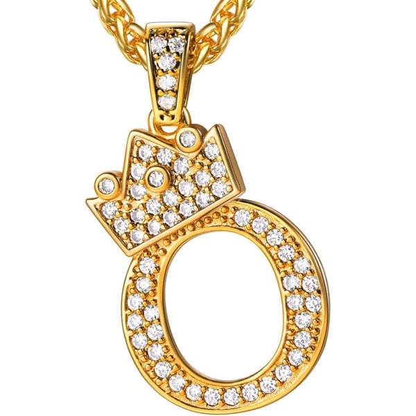 Kruunun alkukirjain A-Z kaulakoru, jäädytetty kirjainriipus 22-24 tuuman ketjulla, miehet naiset Bling Hip Hop aakkoset nimi korut lahja suuret alkukirjaimet kaulakorut O 18K Gold