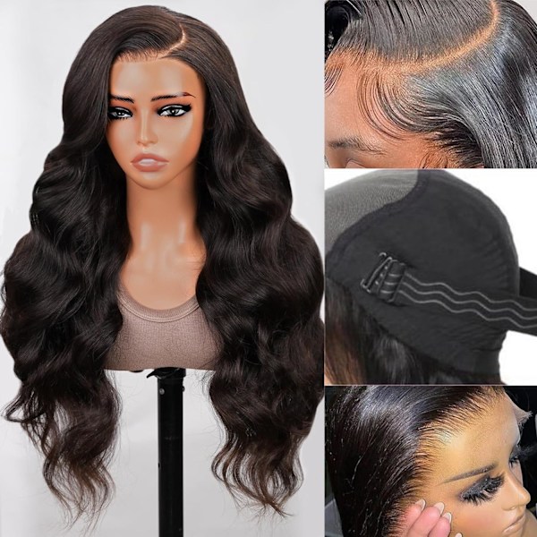 250 Densitet 26 Tum SKINLIKE Äkta HD Lace Front Peruker Mänskligt Hår Pre Plockade 13x4 Slit och Gå Limfria Body Wave Peruker Mänskligt Hår För Svarta Kvinnor 0,095 26inch