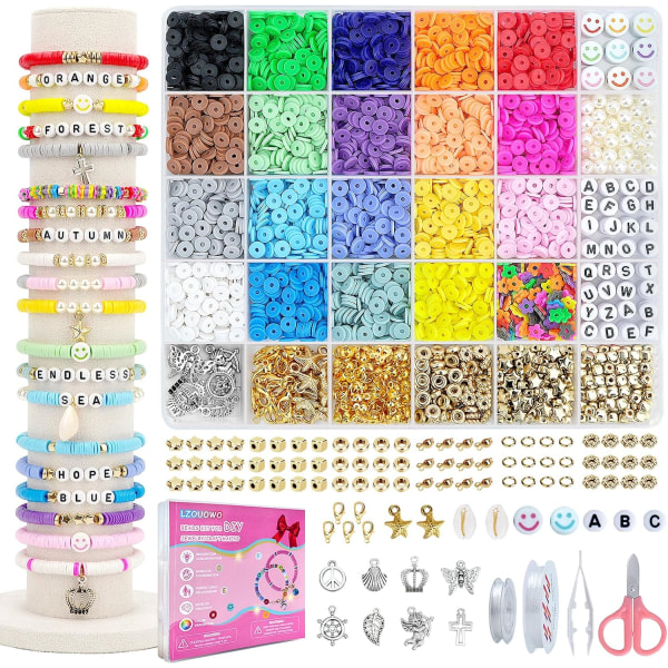 5300 Clay Beads Armbandstillverkning Estetiskt kit, Polymer Heishi Preppy Letter Pärlor för vänskapsarmband, Pearl Disc Beads Berlocker för smyckestillverkning