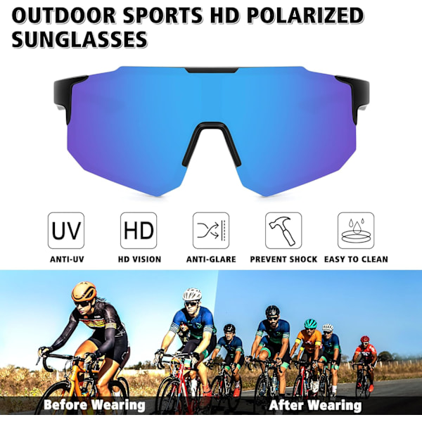 Polarisoidut urheiluaurinkolasit miehille ja naisille, ajamiseen, kalastukseen, pyöräilyyn, maastopyöräilyyn, UV400-suoja black Frame Ice Blue