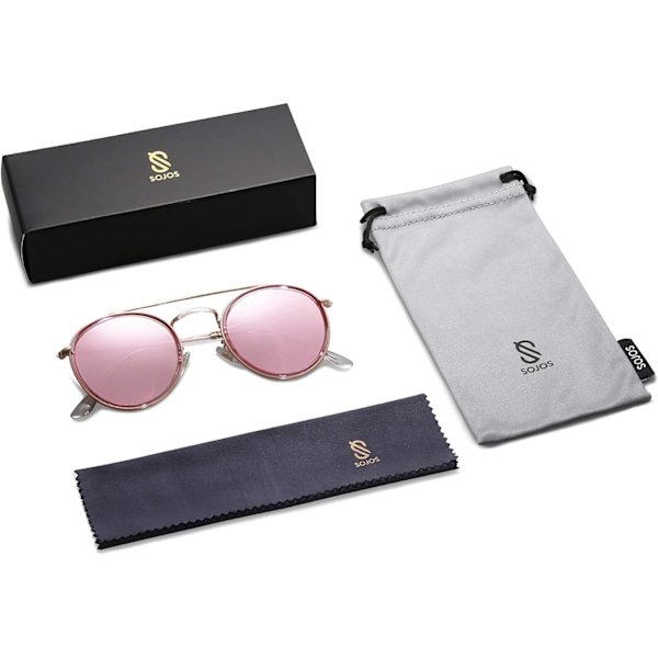 Retro Runde Dobbelt Bro Polariseret Solbriller til Kvinder Mænd Vintage Cirkel UV400 Solbriller SJ1104 Rose Gold Pink