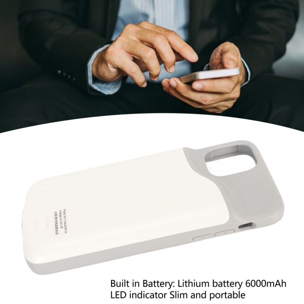 Batterifodral för telefon till IOS 11 Pro Max 6,5 tum utökat laddningsskydd 6000 mAh laddningsbart indikatorfodral White