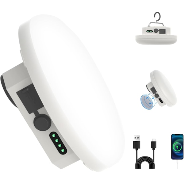 10000mAh 30W 4000LM Uppladdningsbar Campinglykta - Magnetisk, 4 Lägen & IPX5 Vattentät för Nödsituationer White
