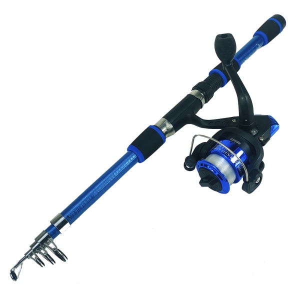 Fiske Set Komplett Set, Teleskopiskt Fiske Spö, Spinnrulle Beten Och Krokar Resespö Set（Blå，1.8M）