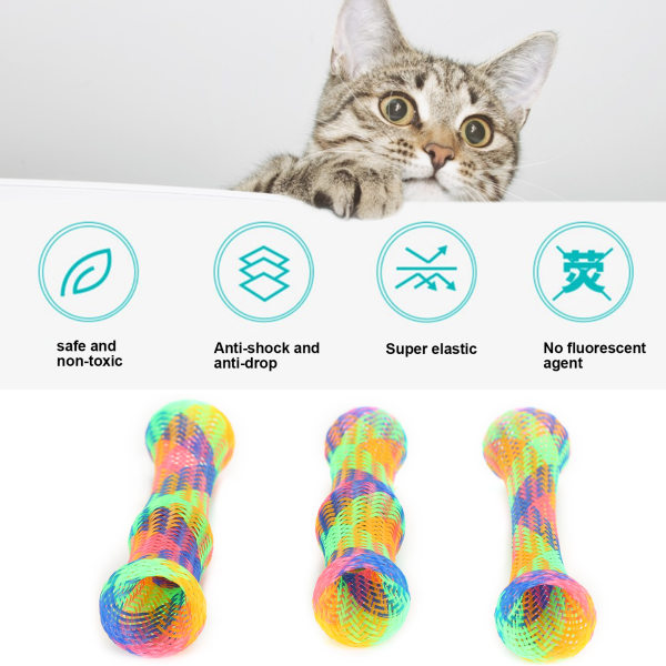 3 stk. kattefjederformet rørlegetøj, farverigt hoppende interaktivt legetøj med klokke og katteurt